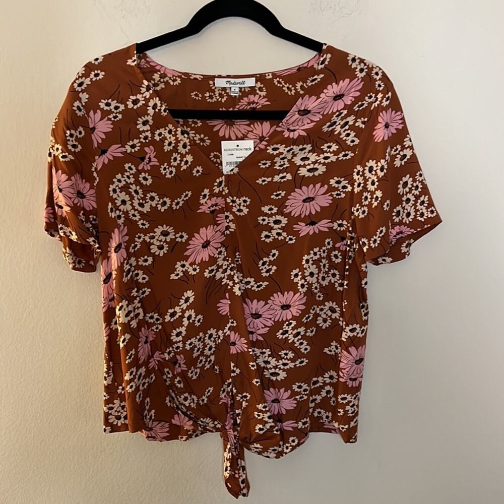 Madewell Novel Tie-Front Top in Hillside Daisies Size M - Picture 3 of 6